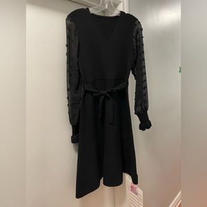 NWT CHICWISH Soft V-Neck Black Mesh Sleeve Ribbed Sweater Dress Size L